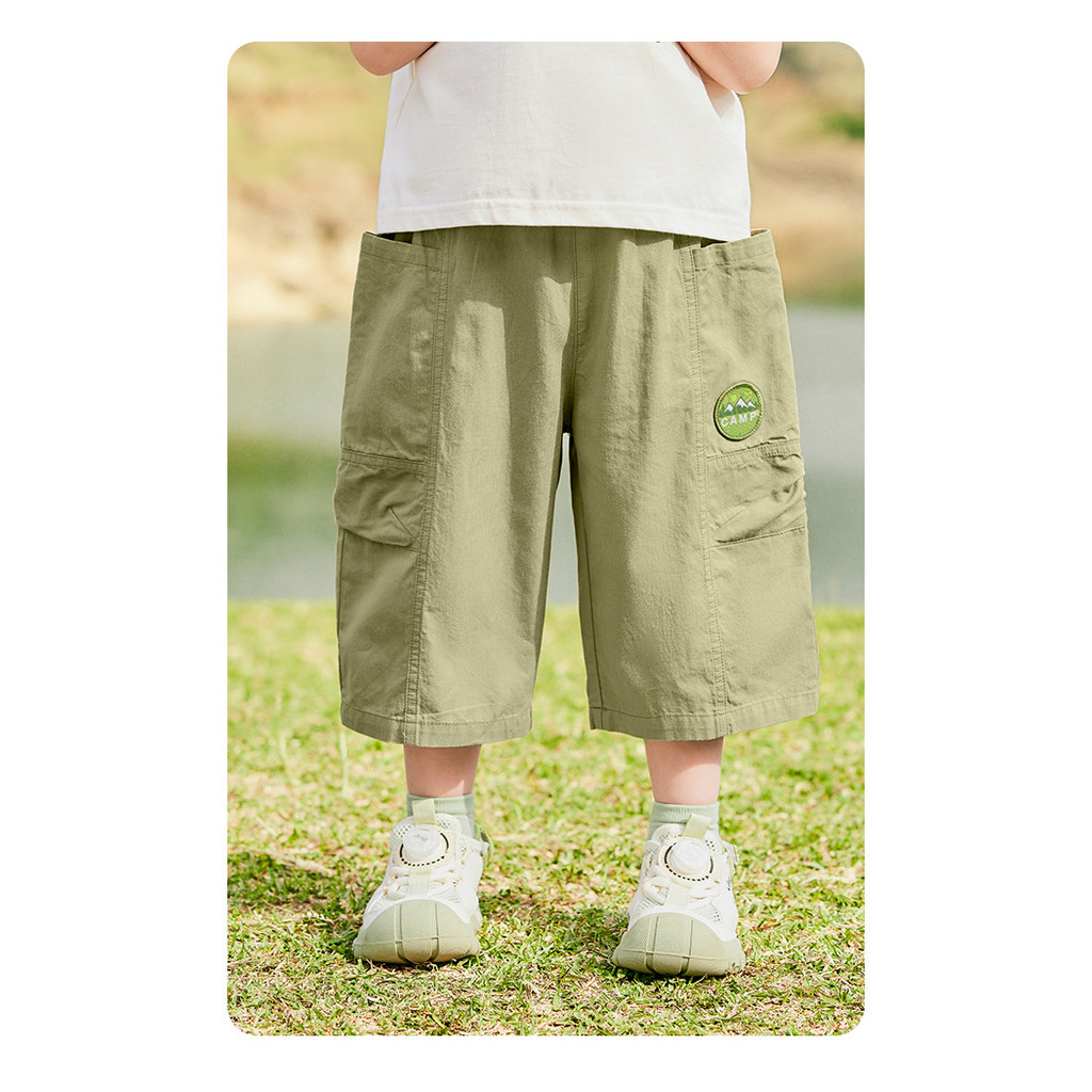 กางเกงขาสั้นเด็กชายผ้าฝ้ายแท้ สไตล์ใหม่ สำหรับฤดูร้อน ปี 2025 กางเกงตัดแต่งสำหรับเด็กชาย ยู15678 - รูปที่ 2