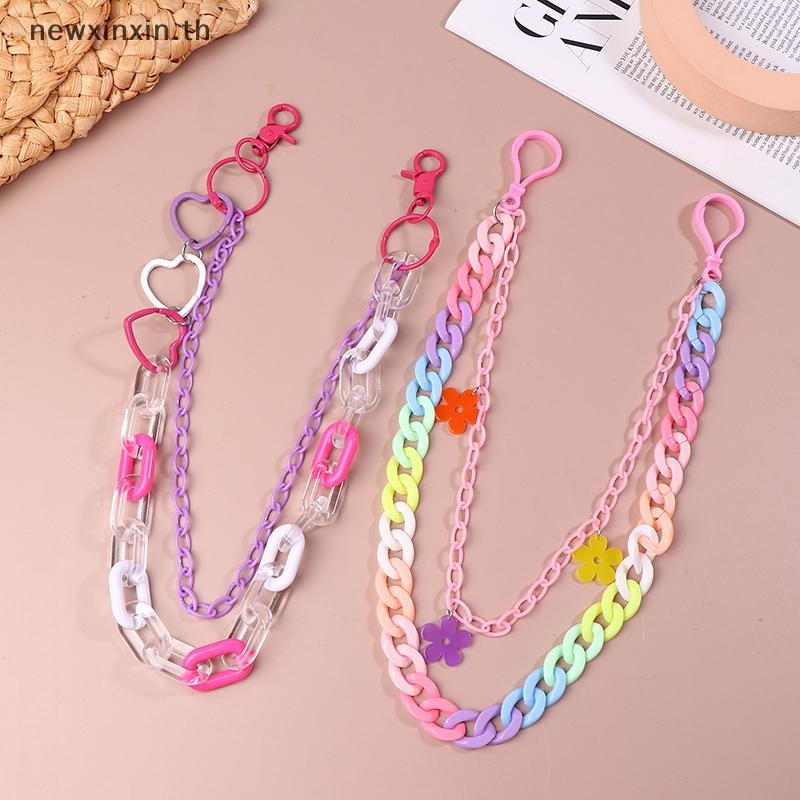 อะคริลิค Layered กางเกง Jean CHAIN หัวใจและดอกไม้เรซิ่น rainbow กระเป๋าสตางค์พวงกุญแจ Body Chain
