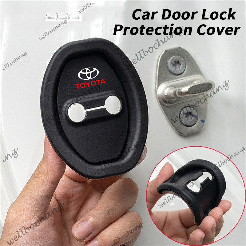 4 ชิ้น Toyota รถประตูล็อคฝาครอบป้องกันซิลิโคนประตูล็อคโช้คอัพเงียบ Anti-collision บัฟเฟอร์ยางสําหรับ Toyota Agya Raize Calya Avanza Veloz Rush Kijang Innova Yaris