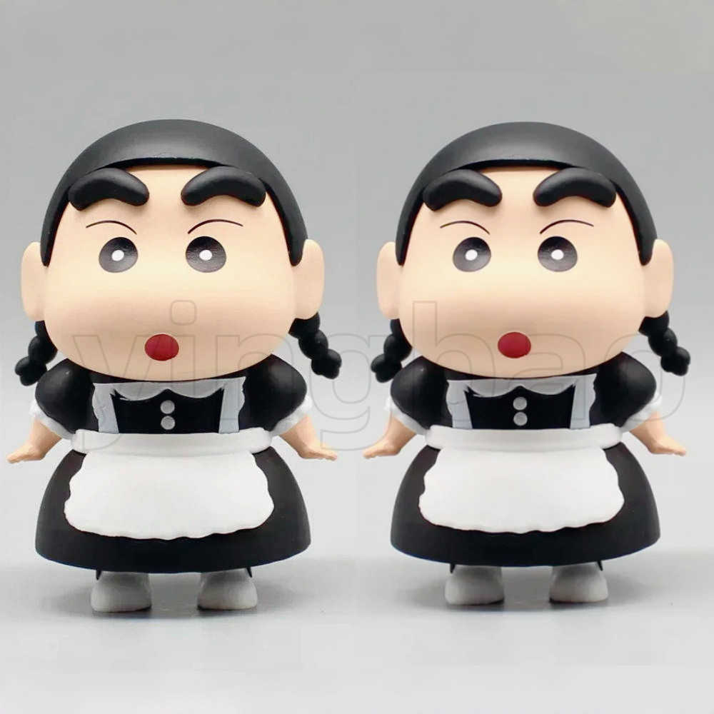 2 ชิ้น Kawaii Crayon Shin Chan แม่บ้านคอสเพลย์ตุ๊กตาของเล่นของขวัญเด็ก - น่ารัก 10 ซม.อะนิเมะรูปสําหรับตกแต่งวันเกิด