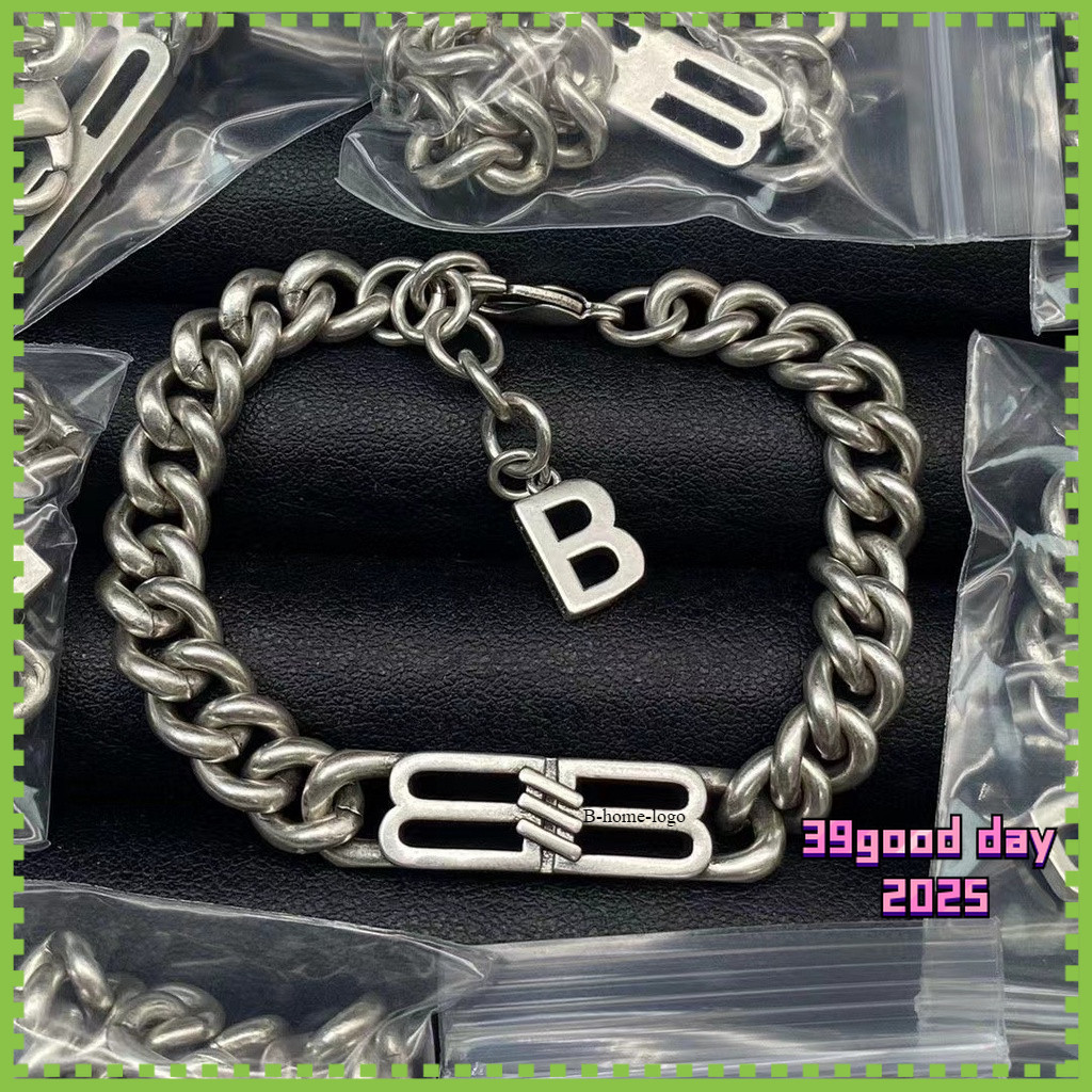 [B-home] สร้อยข้อมือแฟชั่นโซ่ขนาดกลางและหนา Double B ผู้ชาย / 10284