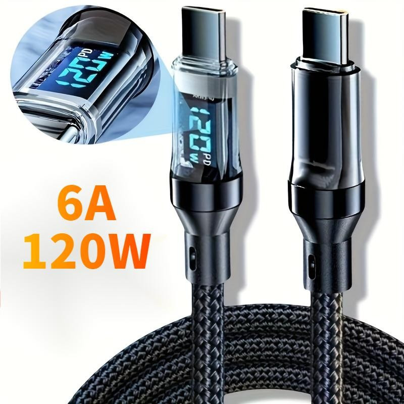 สายเคเบิล USB A ถึง Type-C ที่ชาร์จเร็วสุดพร้อมจอแสดงผลดิจิตอล LED, เคลือบด้าน, ซิงค์ข้อมูล, จัดส่งพ