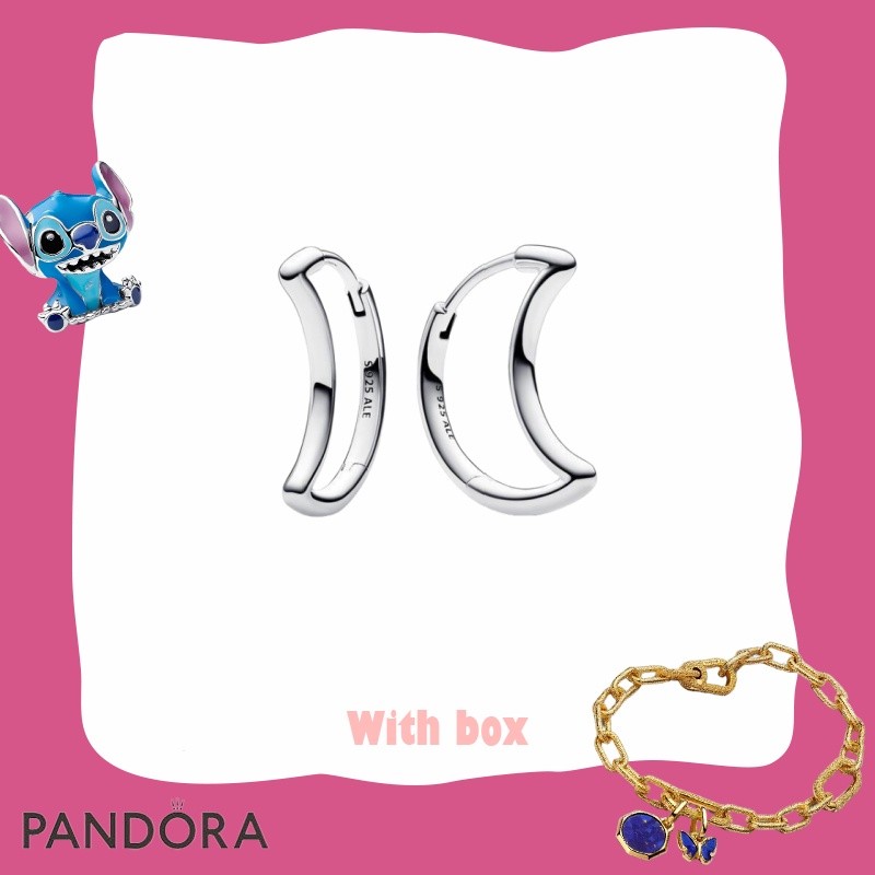 พร้อมกล่องFashion Design Gift Women Jewelry S925 Sterling Silver PANDORA / Moon Hoop ต่างหู 292989ซี