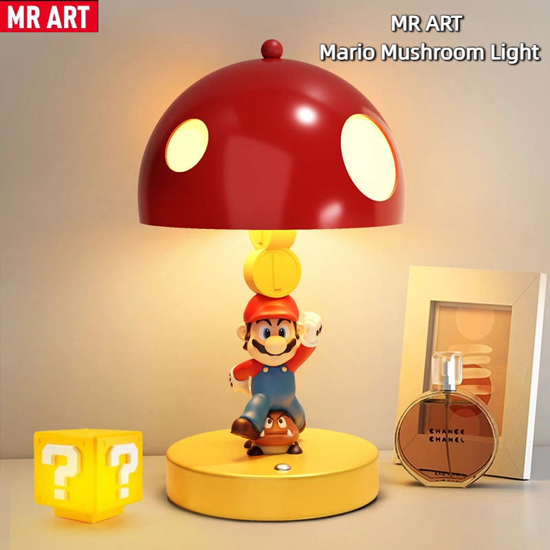 MR ART นาย ศิลปะ มาริโอเห็ดโคมไฟมูลค่าสูงห้องนอนเด็กบรรยากาศข้างเตียงโคมไฟตั้งโต๊ะนอนไฟกลางคืนแบบชาร์จไฟได้เครื่องประดับตกแต่งของขวัญ Gift