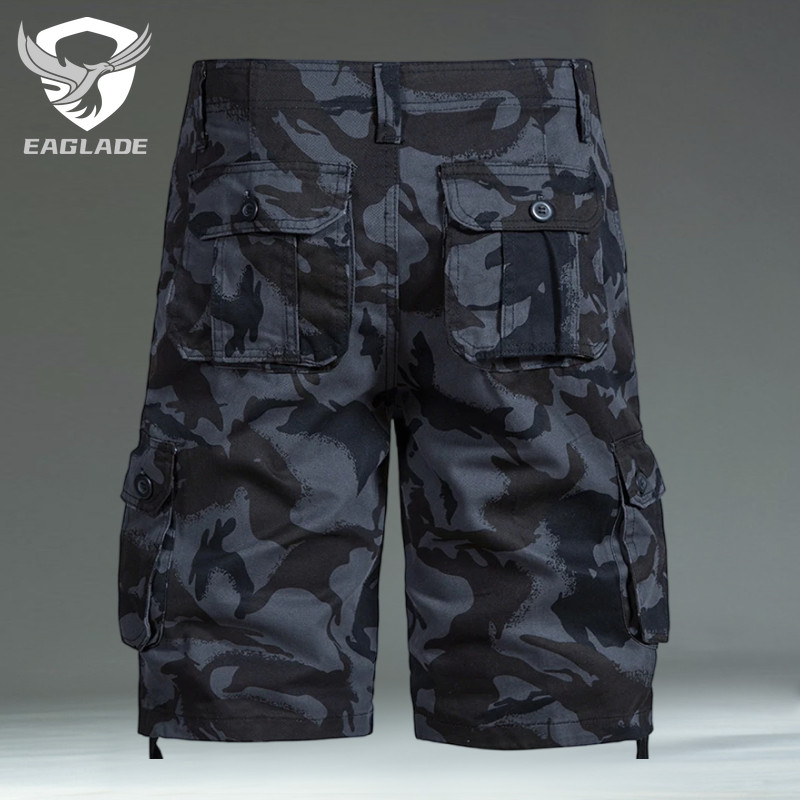 EAGLADE กางเกงขาสั้นกางเกงคาร์โก้ลําลองสําหรับผู้ชายสีดํา J10