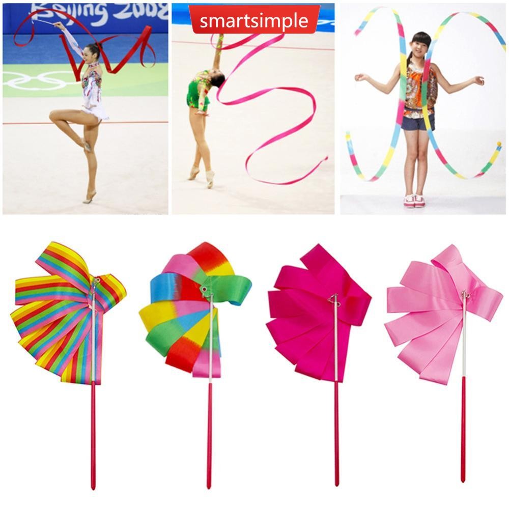SMARTSIMPLE 2 M/4 M สีสัน Gym Dance Rhythm Art Gymnastic ริบบิ้นบัลเล่ต์ Streamer Twirling Rod Stick