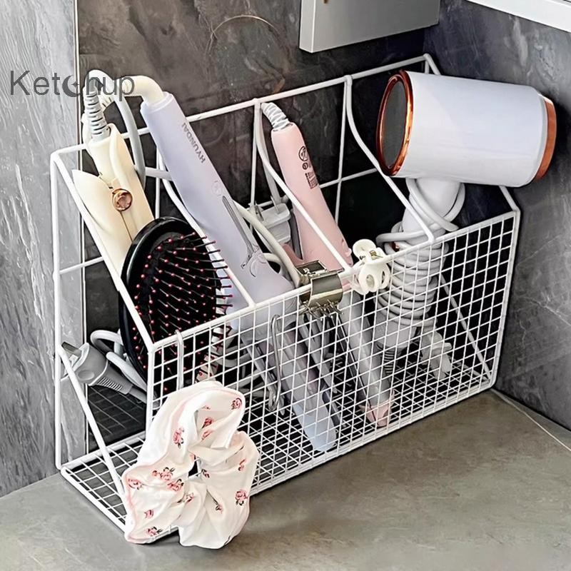 [Ktchup-t] ติดผนังผู้ถือเครื่องเป่าผม Curling Iron Holder เครื่องมือจัดแต่งทรงผม Organizer พร้อมตะขอชั้นวางของ Multi-Functional Storage Rack Nice