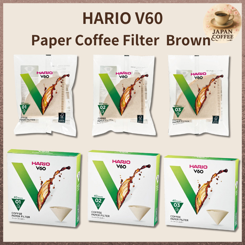 HARIO V60 Paper Coffee Filter 01 / 02 / 03 | Brown | 40–100pcs | Japan Import