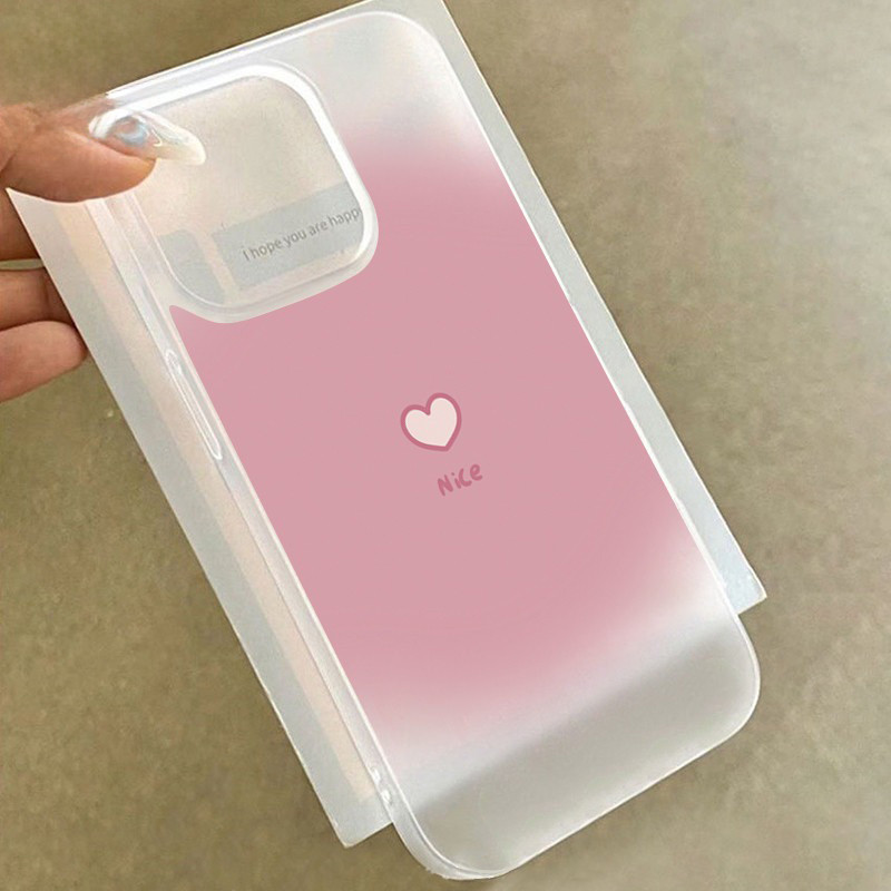 รูปแบบการพิมพ์ฝาครอบโทรศัพท์นุ่ม หัวใจสีชมพู For iPhone 11 13 15 เคส ไอโฟน12 14 ProMax 7 8Plus X XR XSMaxกันกระ