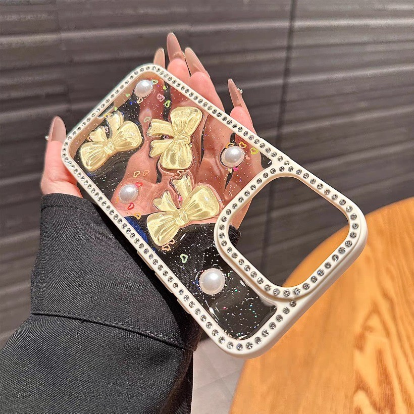 ผีเสื้อสีชมพูกับเพชรอีพ็อกซี่เคสโทรศัพท์สําหรับ ไอโฟน 17 16 15 13 มือโปร สูงสุด ปลอกน่ารักป้องกันกันกระแทกปกแข็ง - รูปที่ 2