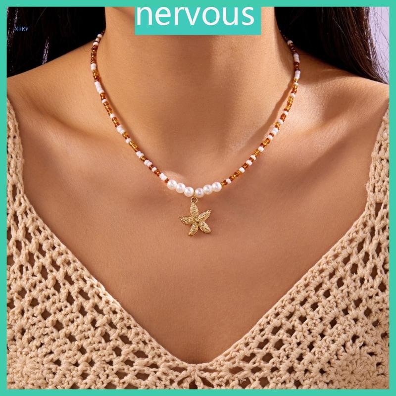 Bohemian Starfish Pendant Necklace Pearls Millets Beads Beach Jewelry Accessory