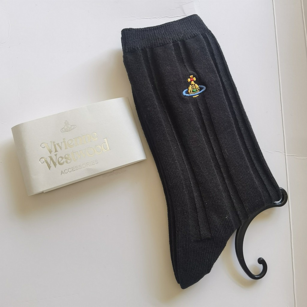 ถุงเท้าสไตล์ญี่ปุ่น Vivienne แบบใหม่ พิมพ์ลายเส้นแนวตั้ง สีดำและสีขาว สำหรับผู้หญิง - รูปที่ 4