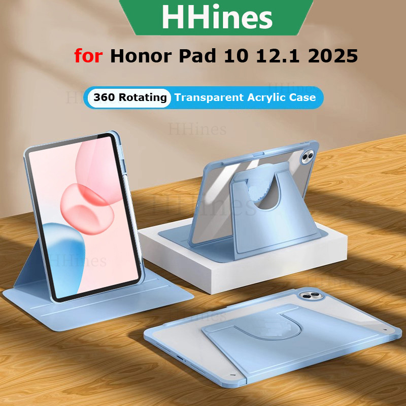 กรณีแท็บเล็ตสําหรับ Huawei Honor Pad 10 2025 12.1 นิ้ว Wi-Fi แท็บเล็ต 10 12.1 MagicPad 2 12.3 นิ้ว 9 12.1 X8a V9 X9a 11.5 ฝาครอบผู้ถือปากกา 360 ° ปลอกหมุน อะคริลิคโปร่งใส