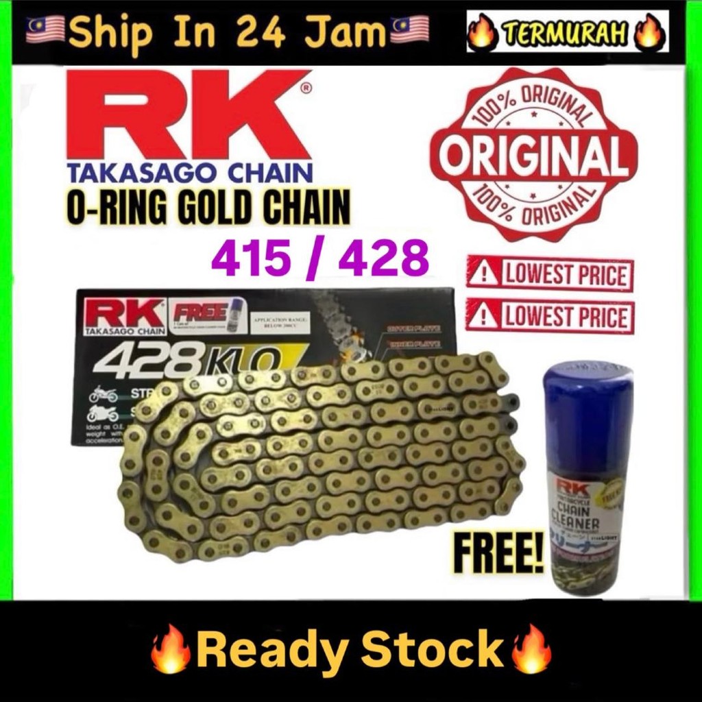 100% RK 415 428 KLO GS Gold O-Ring Chain 132L Rantai Emas Tamashii ญี่ปุ่น oring o แหวนโซ่ emas สเตอร์ RXZ LC135 Y15