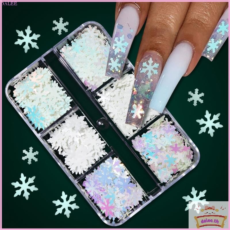 DALE Christmas Glitter Nail Sequins Snowflake Shape Glitter Sticker Decor