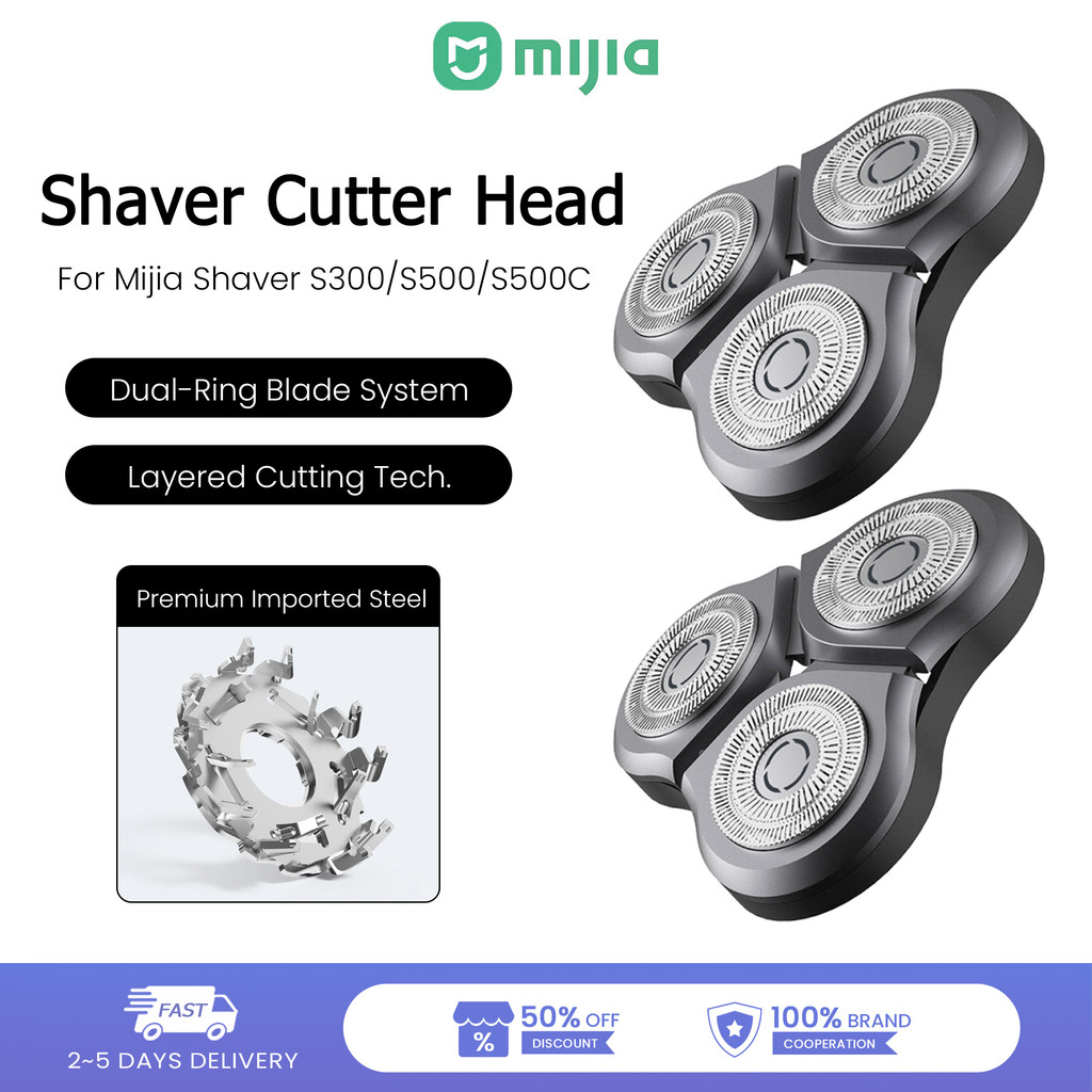 Mijia เปลี่ยนหัวตัด 1 ชิ้น Dual-Ring ใบมีดนําเข้าเหล็กสําหรับเครื่องโกนหนวด Mijia S300 S500 S500C