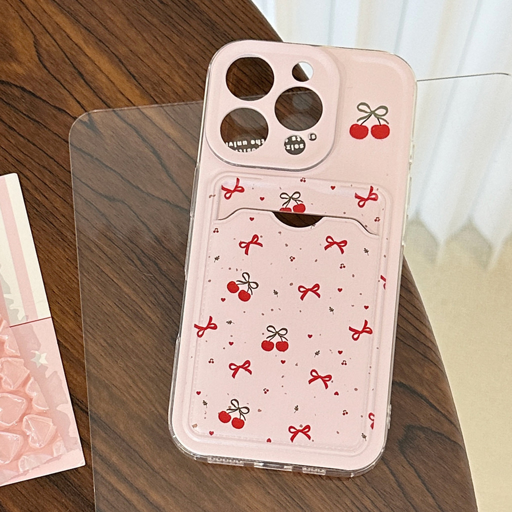 เคสการ์ดเชอร์รี่สีชมพูใส TPU สําหรับ Apple iPhone 11, 12, 13, 14, 15, 16 Pro Max, Plus, X, XR, XS Max, 7, 8 Plus, SE 2020 - รูปที่ 6