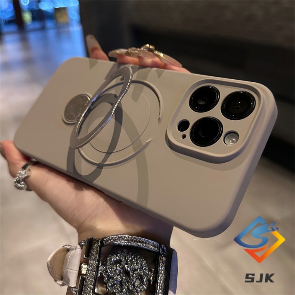 เคสเปลือกแข็งกันกระแทกแม่เหล็กพร้อม 360° ขาตั้งโลหะหมุนได้สําหรับ iPhone 16 Pro Max 15 14 13 Pro Max การป้องกันที่ทนทาน