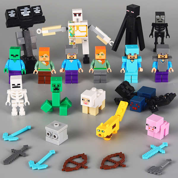 diy flash card Minecraft Building Block Man Model หุ่นเหล็กตุ๊กตาสตีฟของเล่นประกอบของขวัญวันเกิดเด็ก