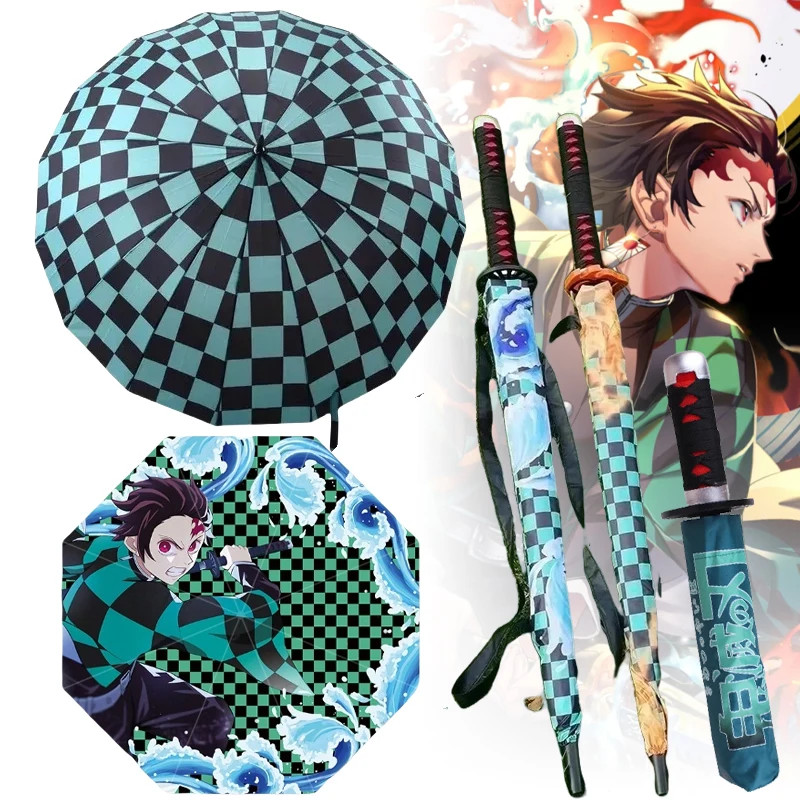 Kamado Tanjirou Katana ร่มยาว UV Blocking สีดํา Parasol อะนิเมะ Demon Slayer ญี่ปุ่น Katana ดาบร่ม Raincoa