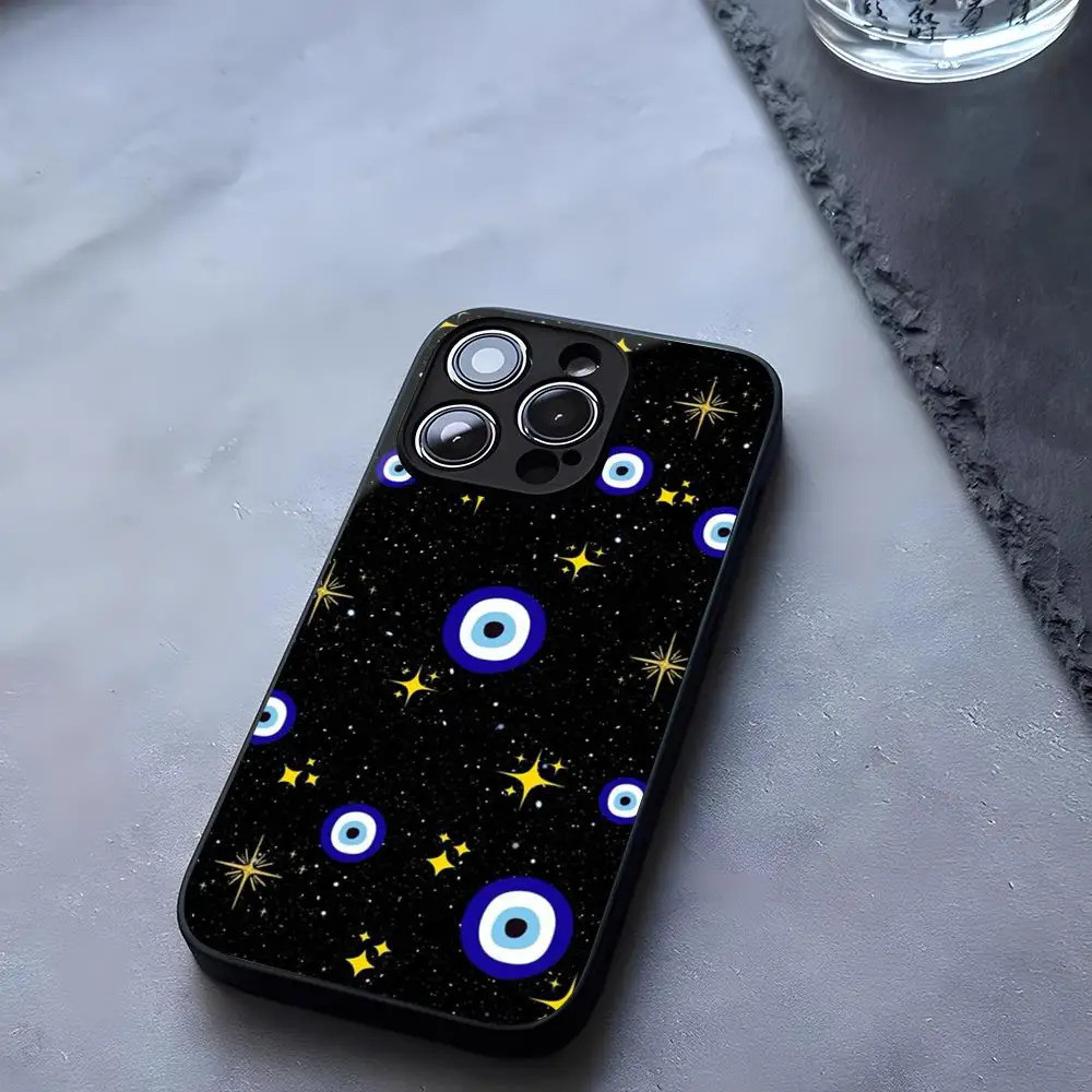 BK-1 Blue Eye Nazar Boncugu Evil เคสโทรศัพท์กระจกนิรภัยสําหรับ IPhone 13 14 16 12 17,15 11 Pro XS Max Plus Mini X XR SE2020 Coque