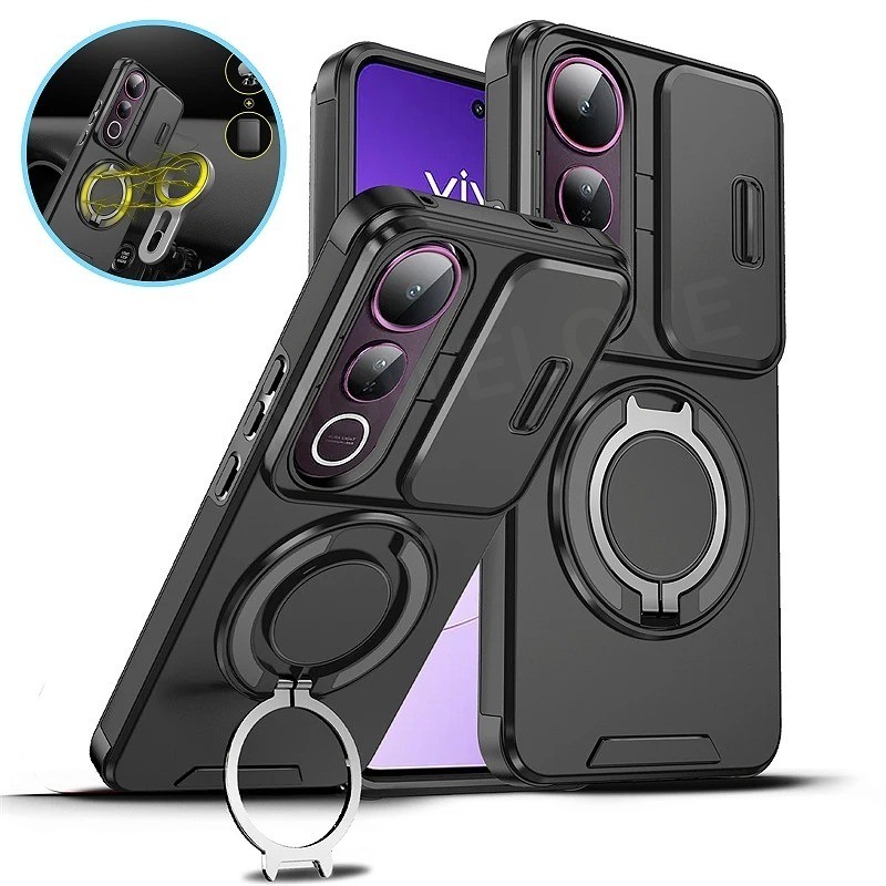 เคสโทรศัพท์สําหรับVivo V50 Lite 50E V50Lite V40 Pro Lite 4G 5G 2025 กันกระแทกPushดึงหน้าต่างกล้องเลนส์ป้องกันแหวนปลอกแหวนโลหะขาตั้งกล้องป้องกันปกหลัง