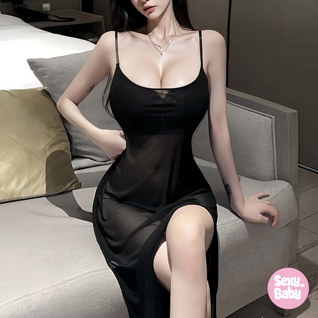 sexy baby เดรสรัดรูป ชุดอ่อยแฟน ผ้าใส่สบาย สีดำ การออกแบบมุมมอง รอยแยก ราคาถูก ส่งไวจากไทย