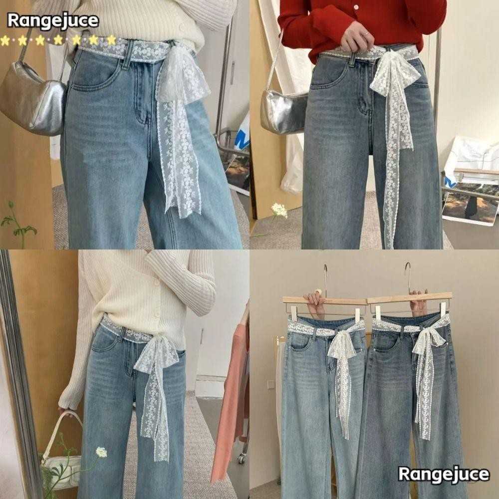 โซ่เอว Bow Tie-Up สไตล์วินเทจ Y2K Cottagecore สำหรับชุดกางเกงยีนส์ผู้หญิง