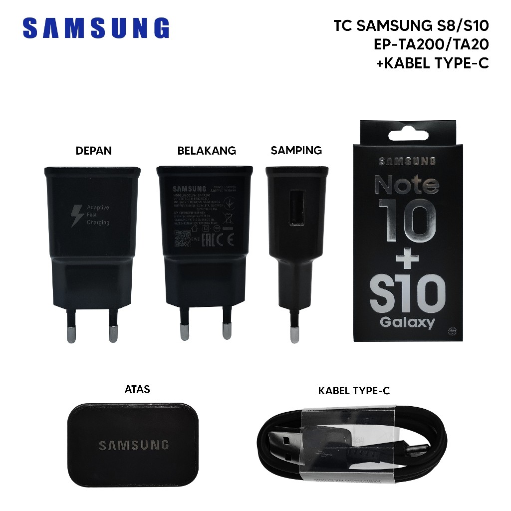 SAMSUNG SAM GALAXY S8 / S10 EP-TA200 SHELL CHARGER + สาย TYPE-C ดั้งเดิม 99%
