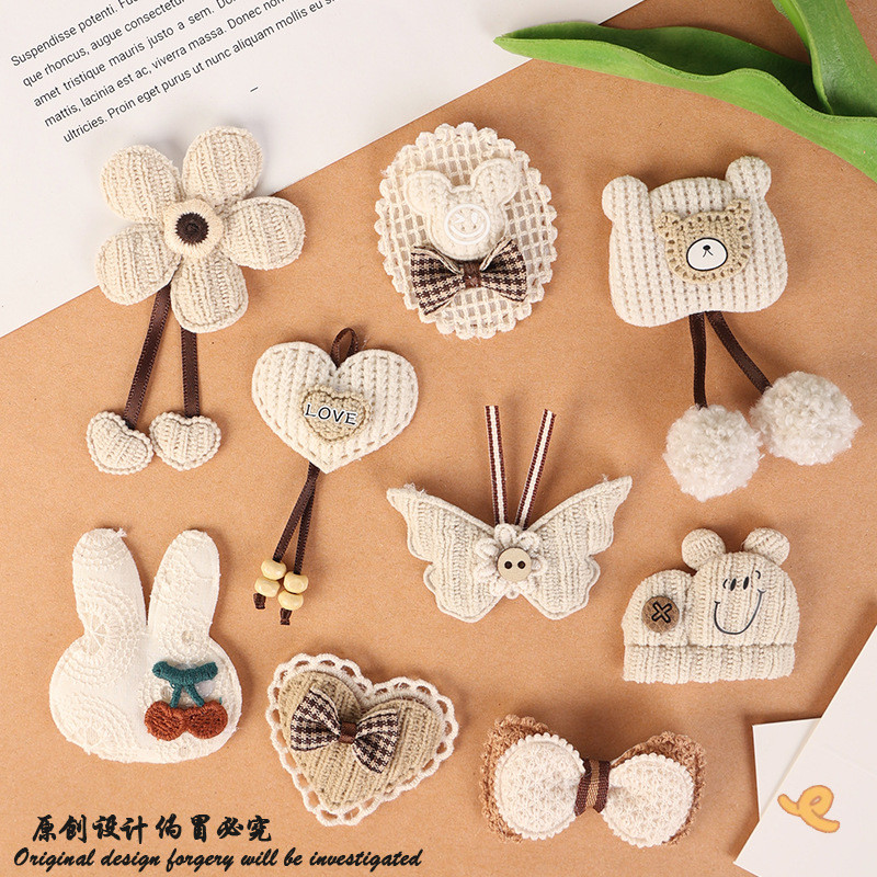 สติกเกอร์ผ้าสไตล์ใหม่สีกาฟและโบว์ริบบิ้น สำหรับตกแต่งเสื้อผ้า