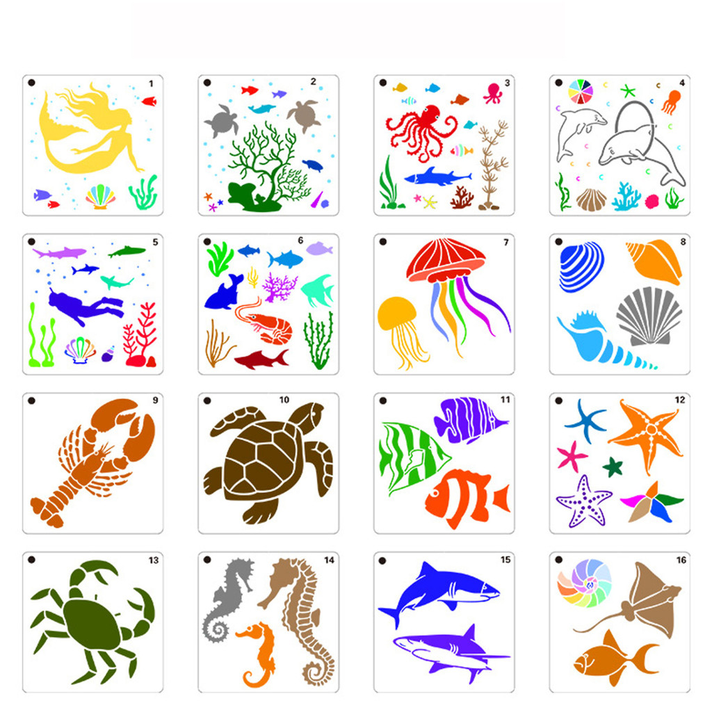 Ocean Life แม่แบบภาพวาดกลวง, เครื่องมือวาดภาพ, ไม้บรรทัดคอนทัวร์ DIY, ไดอารี่, รายงานที่เขียนด้วยลาย
