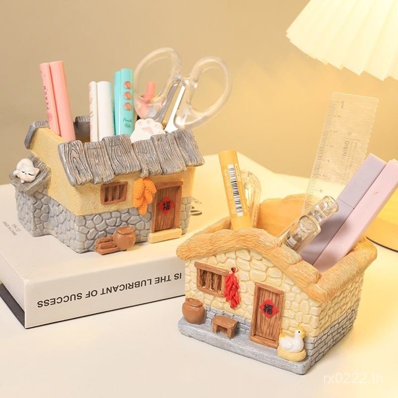 Hot Sale#Grandma's House Small House Pen Holder Ornament Cute Large Capacity Creative Pen Holder Des