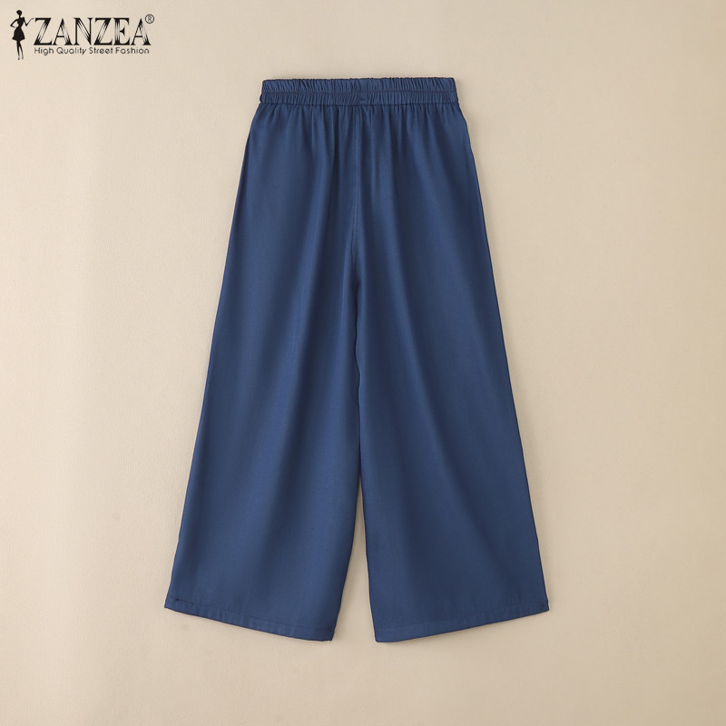 ZANZEA ผู้หญิงเกาหลี Retro Leisure เอวสูงEmbroider พิมพ์กางเกงขากว้าง Hem — صورة 8