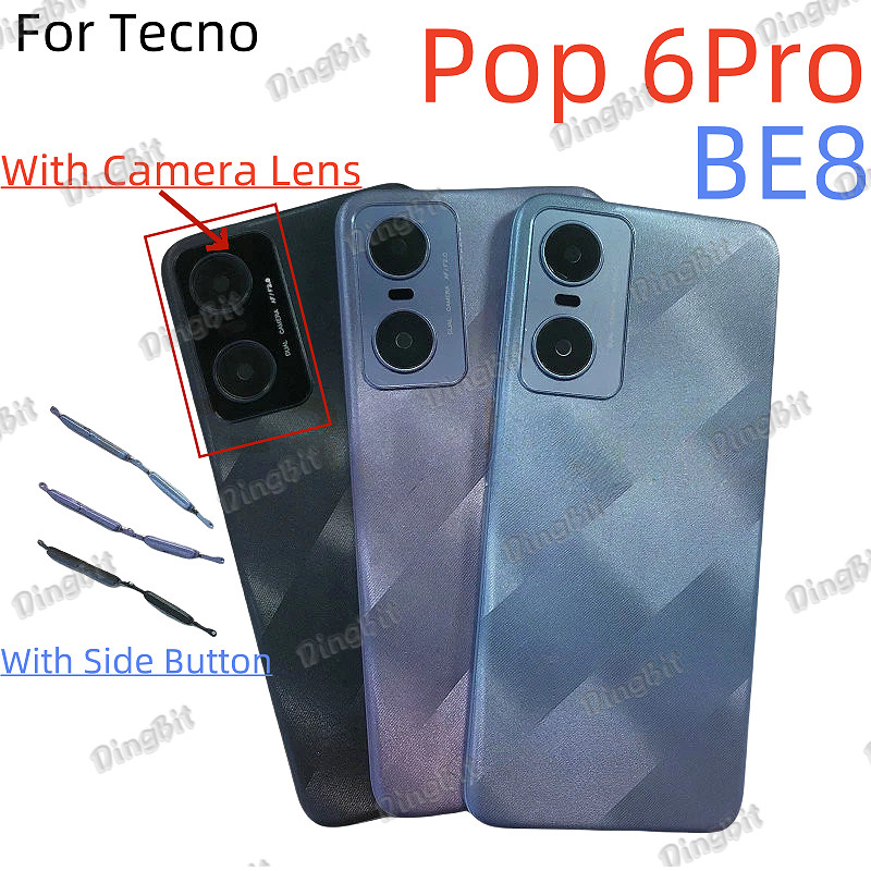 สําหรับ Tecno POP 6 PRO BE8 ฝาหลังแบตเตอรี่ประตูพร้อมกรอบกล้องเลนส์ด้านข้างปุ่มเปลี่ยน