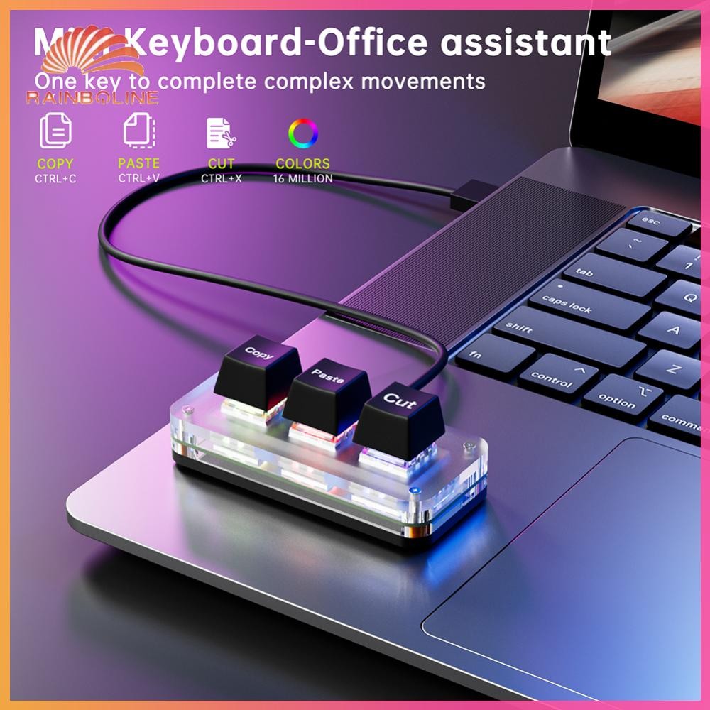 ฝน❤  RGB Mini Cut Copy Paste คีย์บอร์ด 3-Key Ctrl XC ทางลัด One Handed คีย์บอร์ด USB Type-C Gaming ป