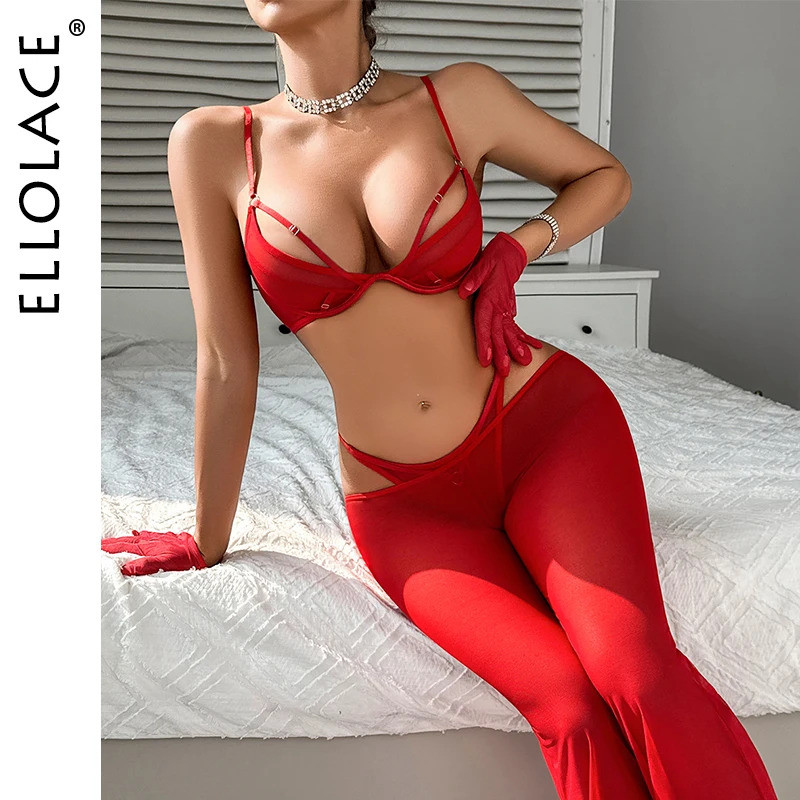 ELL Romantic Sexy Female Lingerie Exotic Daring Bachelorette Outfit Seductive Low Waist Pants with G