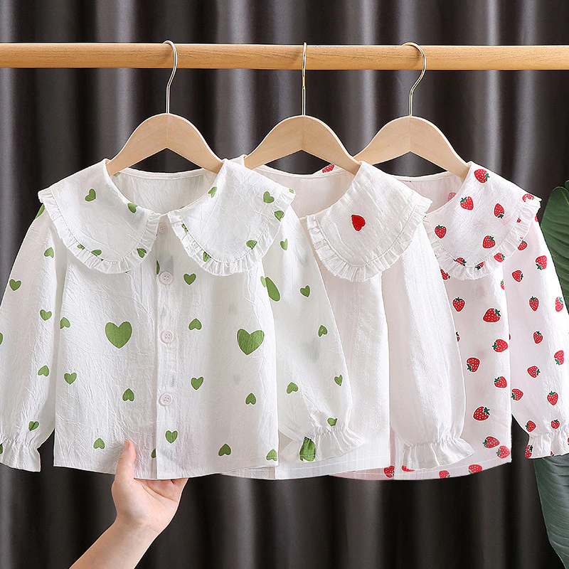 เสื้อเด็กแขนยาวสไตล์ใหม่สำหรับฤดูใบไม้ผลิและฤดูใบไม้ร่วง ปี 2024 ออกแบบลายดอกไม้เพื่อความแฟชั่นของสาวน้อย