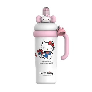 Sanrio Ice King Cup Crayon Shin Chan ถ้วยฉนวนสแตนเลสความจุขนาดใหญ่ถ้วยน้ํานักเรียนถ้วยน้ําฟางระบายความร้อน