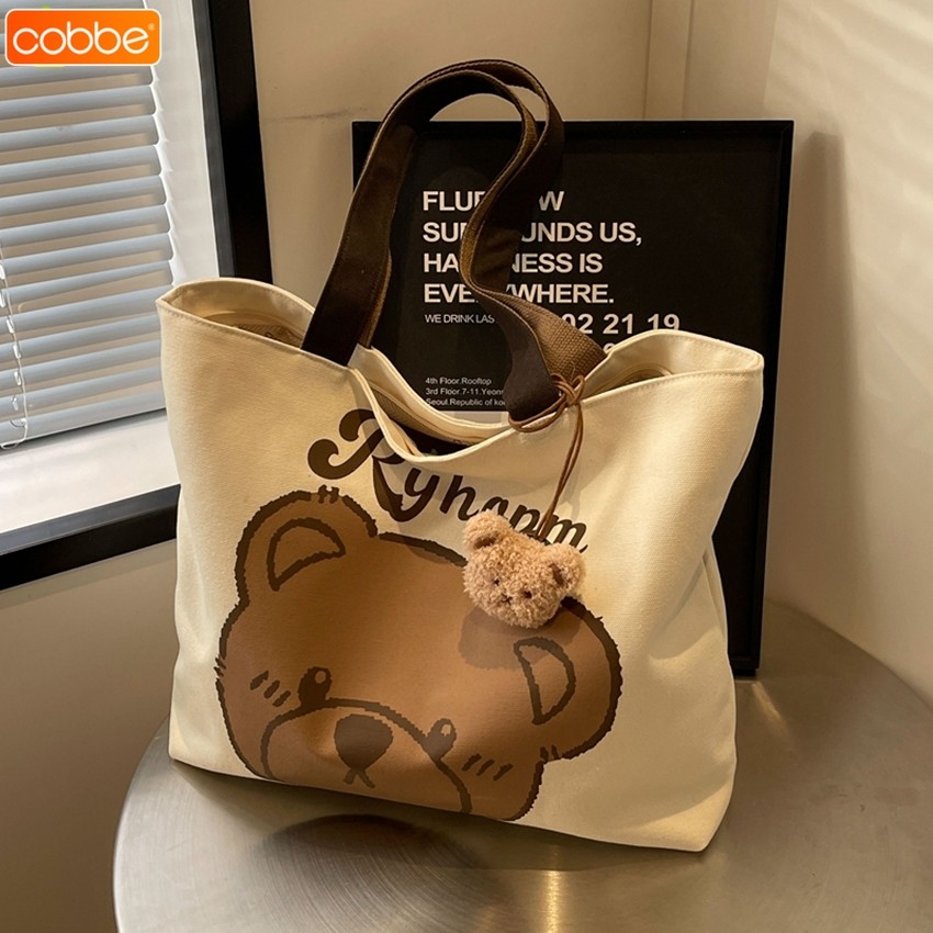 Cobbe กระเป๋าผ้าใบใหญ่ กระเป๋านักเรียน/นักศึกษา สะพายข้าง จุของได้เยอะ เรียบง่าย เเฟชั่น สำหรับผู้หญิง มี 3 สีให้เลือก