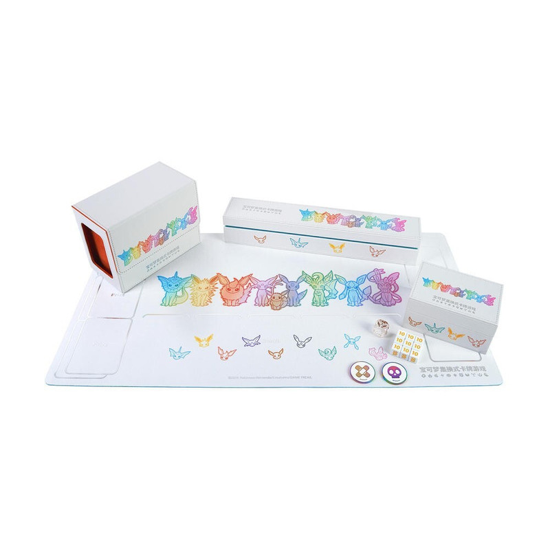 Pokemon TCG Eevee อุปกรณ์เสริมธีม UPC ขั้นสูง Playmat Card Deck Box Au