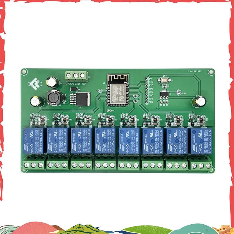 8 ช่อง ESP8266 โมดูลรีเลย์ WIFI ไร้สาย ESP-12F บอร์ดพัฒนา DC 5V/7-28V E- APP รีโมทคอนโทรล