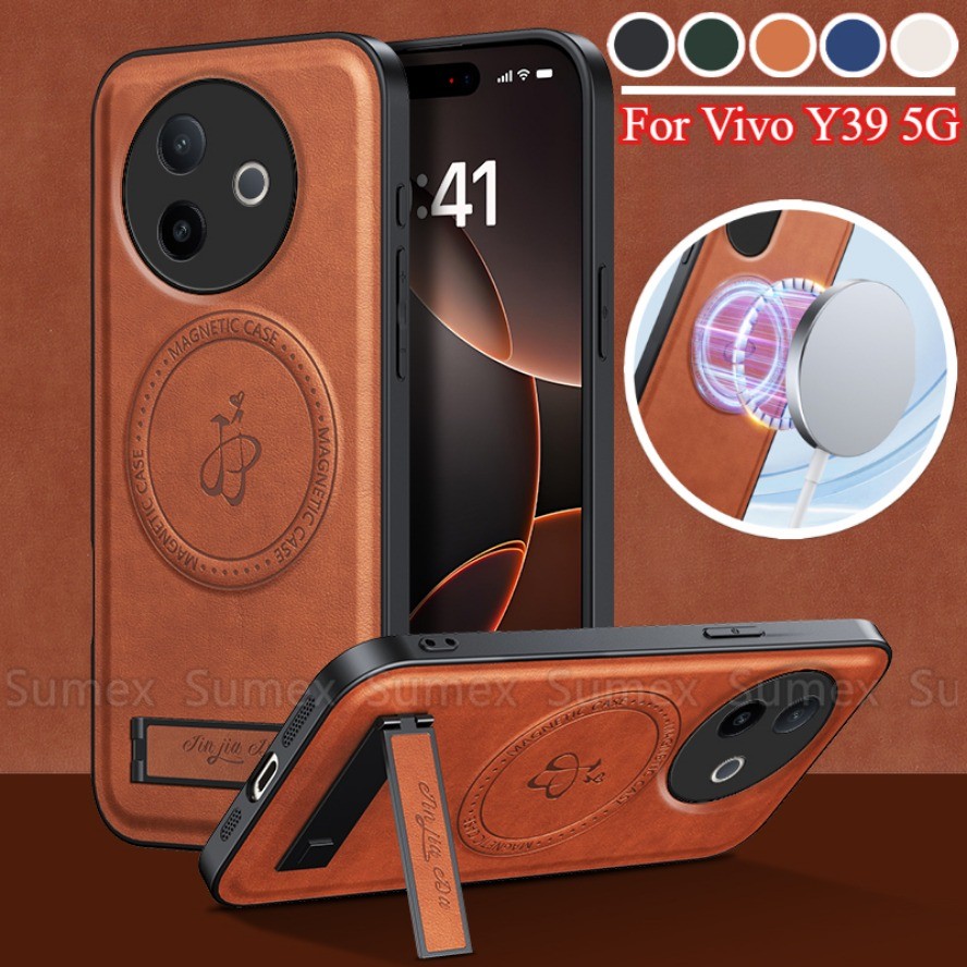ยืนผู้ถือซองหนังสําหรับ Vivo Y39 Vivoy39 5G แม่เหล็กชาร์จแหวนธรรมดาปลอกโทรศัพท์วงเล็บกันกระแทกปกหลัง