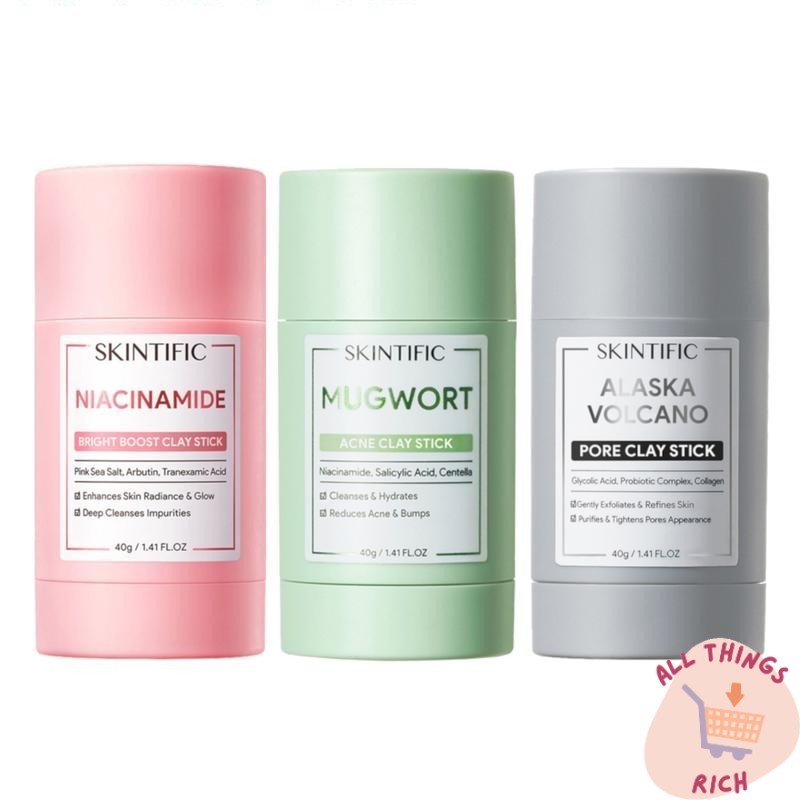 Skintific Clay Stick สกินทิฟิค มาสก์โคลน แบบแท่ง 3สูตร Mugwort , Alaska Volcano , Niacinamide