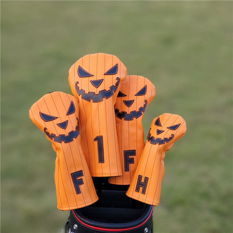 หัวฟักทองฮาโลวีน GOLF Wood Club Cover Head Cover Club ฝาครอบป้องกัน Skull Cap Cover Putter Cover GOL