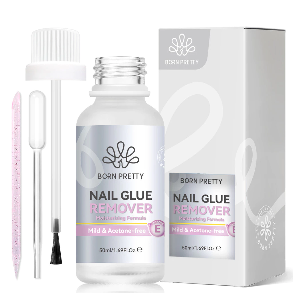 BORN PRETTY 50ml กาวเล็บ Remover Acetone-ฟรี 3S Fast สอดใส่กดบนเล็บกาว Remover กาวติดเล็บปลอม Debonder