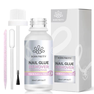 BORN PRETTY 50ml กาวเล็บ Remover Acetone-ฟรี 3S Fast สอดใส่กดบนเล็บกาว Remover กาวติดเล็บปลอม Debonder