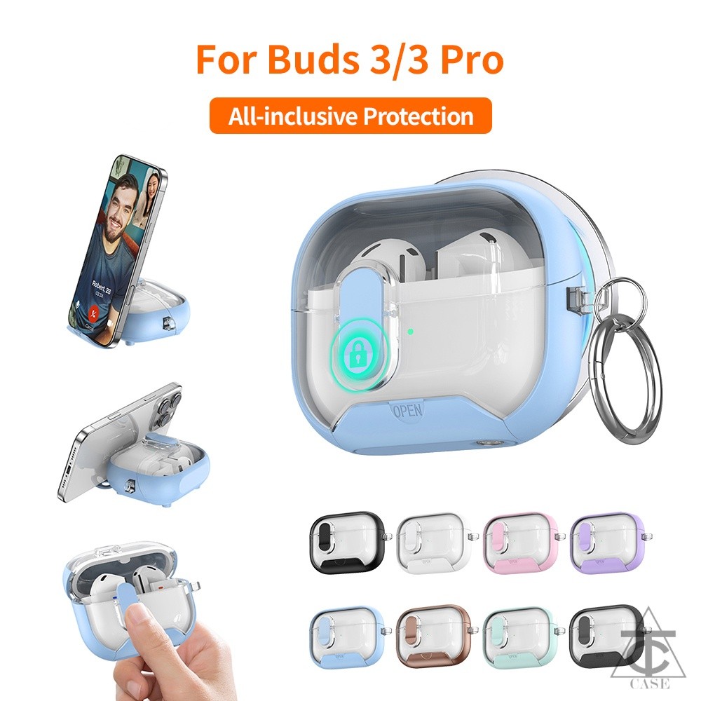 ตัวยึดแม่เหล็กแบบใส เคส For Samsung Buds 3 Pro พร้อมคลิปล็อคที่ปลอดภัยเคสป๊อปอัพอัตเคสหูฟังแบบแข็งกันกระแทกพร้อมพวงกุญแจ