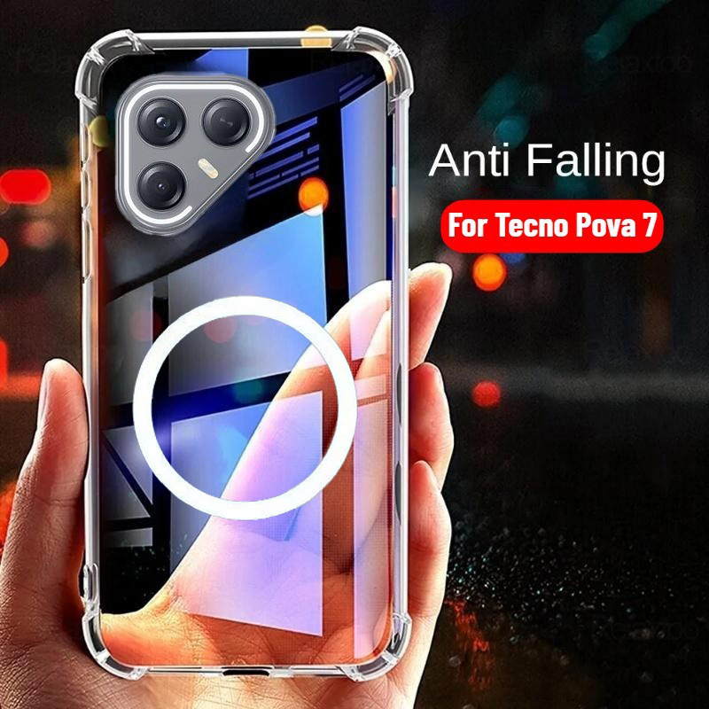 Tecno Pova 7 Proเคสโทรศัพท์แม่เหล็กสําหรับTecno Pova 7 Pro Ultra 5G 4G TPUโปร่งใสกันกระแทกถุงลมนิรภั