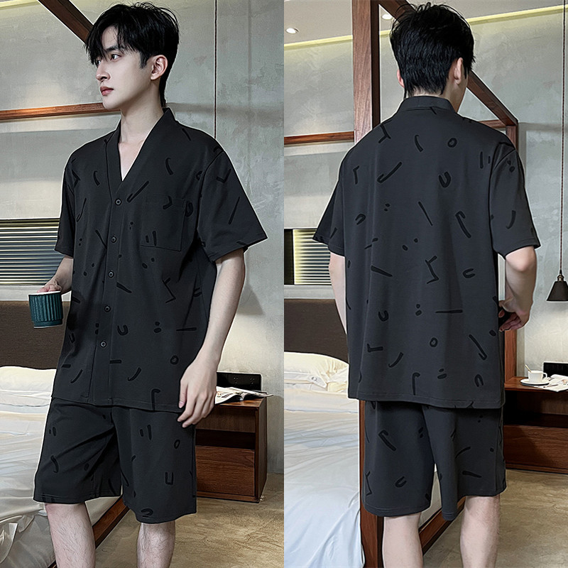 Guixinting ชุดนอนแขนสั้นและกางเกงขาสั้นแบบหลวมสำหรับฤดูร้อน ผ้าฝ้ายใส่สบาย Loungewear สำหรับผู้ชาย ZTB8
