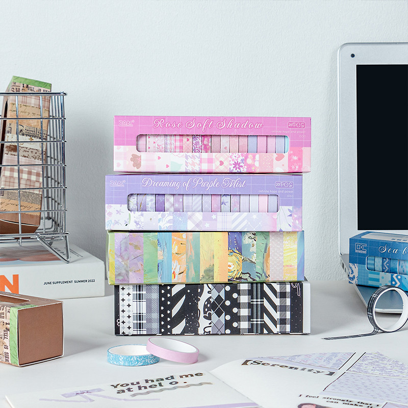 20 ม้วนชนิดบรรจุกล่อง Vintage Light & Shadow Stripe Series Washi Masking Tapes วรรณกรรมสมุดภาพ Deco DIY สติกเกอร์เทป